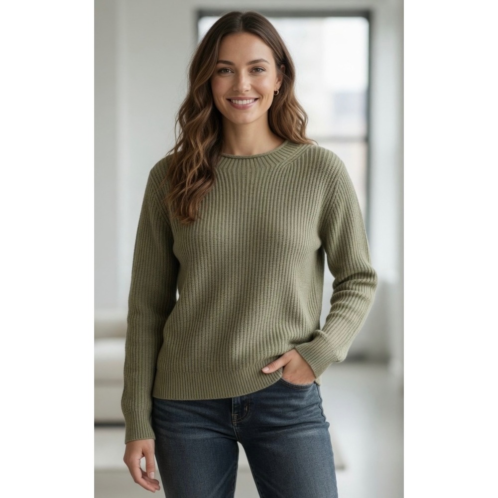 J.Crew Womens Sage Green Ribbed Cotton‎ Rollneck Sweater AY830 Size Large